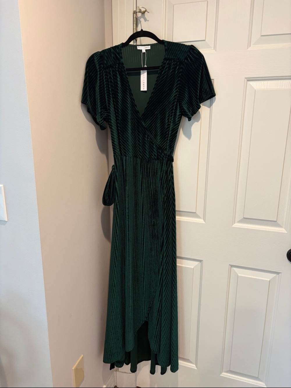 NWT Baltic Born Dark Green Velvet Wrap High-Low Dress